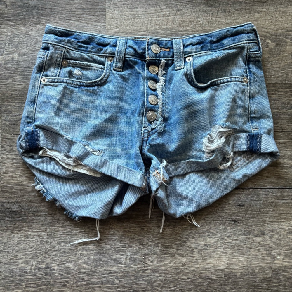 Free People Distressed Button Fly Denim Shorts